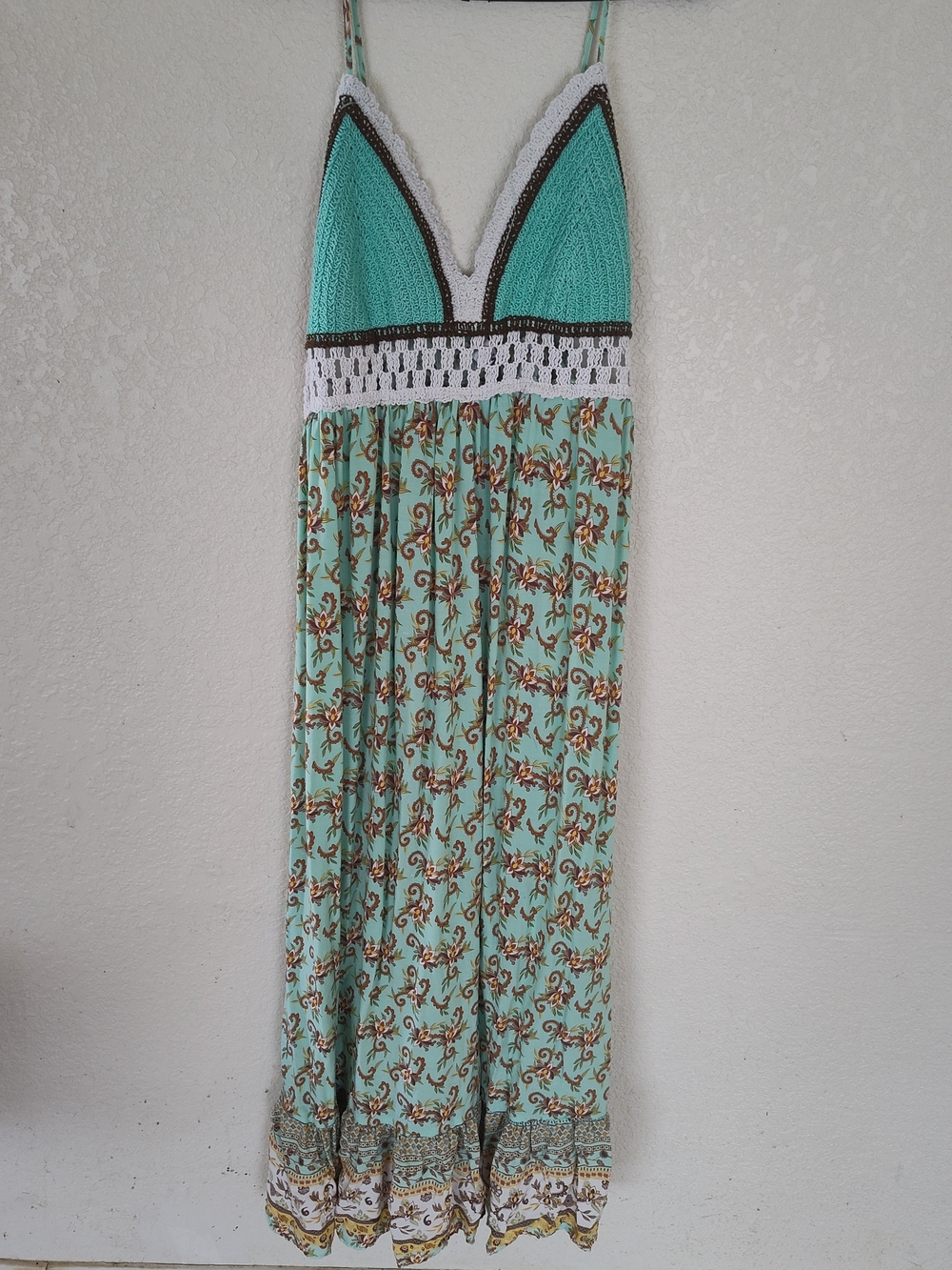 Crochet-Trim Maxi Dress in Aqua Green Size XL
